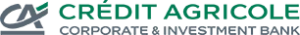 Logotipo verde estilizado con formas geométricas y tipografía moderna, Credit Agricole Corporate & Investment Bank al descubierto.
