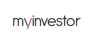 Logotipo minimalista de myinvestor en tipografía sans serif negra con una barra diagonal degradada rosa a azul entre las letras que aporta contraste y legibilidad, opiniones myinvestor banco s au.