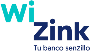 Logotipo moderno con los caracteres "wi" en turquesa y "zink" en azul marino acompañado del lema "Tu banco sencillo" en la parte inferior, descripción clara y accesible para búsquedas y opiniones wizink bank s.